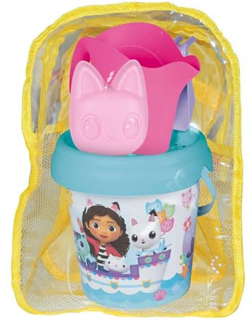 Smoby - Mochila Gabby de Playa con Cubo Completo con tamiz, rastrillo, Pala, regadera y Molde, 66% Material Reciclado, A Partir de 18 Meses, Juguete de Playa (7600862213)