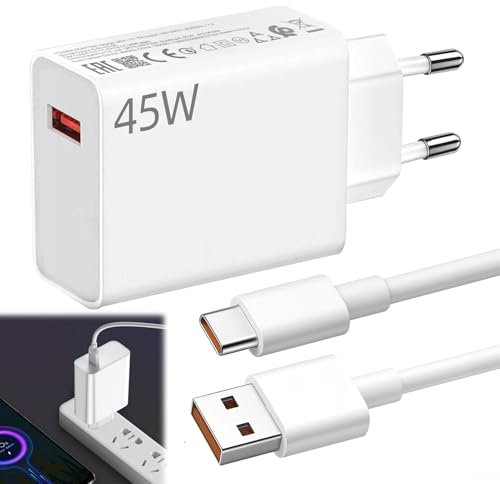 Chargeur 45W pour Xiaomi, Chargeur Rapide Charge Turbo pour Redmi avec Câble USB C 2m, Bloc Adaptateur 45W USB C Portable pour Xiaomi Note 13 12 11 10 Pro Redmi 13x Poco M6 X5 M5s M4 X3 F3 Mi 11 10t