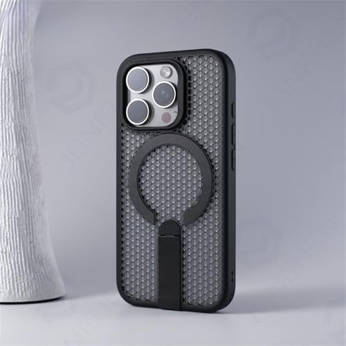 RNOZX Für iPhone 15 Plus Honeycomb Mesh Cooling Shockproof Armor Case Magnetische Legierungshalterung Hard Cover (Für iPhone 15 Plus/Schwarz SRFW ZJCC)