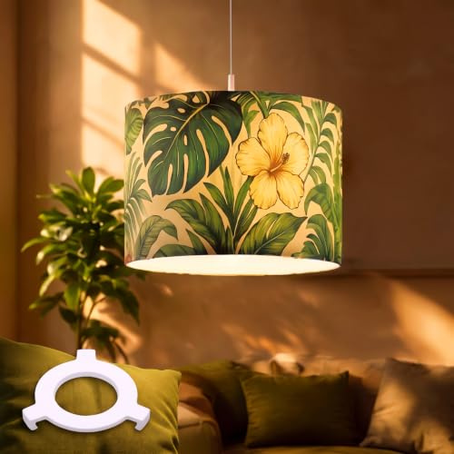 Weewooday Green Plants Round Drum Lampshade, Ceiling Light Shade | 10.2 Inch Fabric Green Lampshade, E27 to E14 Adapter Ring, Pendant Floor Table Ceiling Lamp, Living Room Bedroom Hallway