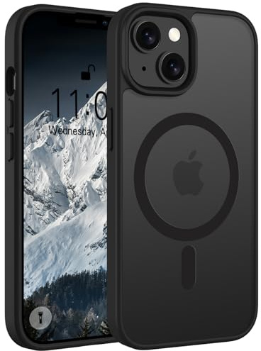 Andwing Matt Hülle für iPhone 13/14 Schwarz | [Kompatibel mit MagSafe], Militärstandard FallSchutz Handyhülle,Mattierte Durchscheinende Rückseite Schutzhülle