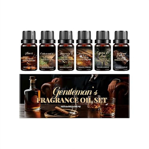 Geschenkset für Herren, 6 x 10 ml, hochwertige männliche Duftöle (Agarholz & Leder/Tabak & Vanille/Sandelholz & Bernstein) für Diffusoren, alkoholfreies ätherisches Öl-Set für Zuhause & als Geschenk