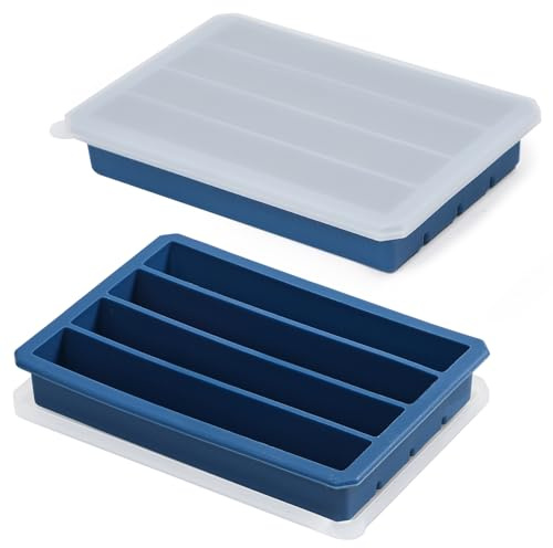 Webake Silicone Bottle Ice Cube Moulds with Lids 2 Pcs Long Ice Cube Tray | 4 Holes 15 x 2 cm Water Bottle Ice Cube Tray Ice Stick Trays for Sports Drinks and Water Bottles