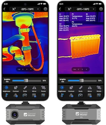 Telecamera termica P1 per iPhone 15/16 e Android Grigio | Temperatura da -20 a 600℃, precisione di ±2℃, per l'ispezione di cortocircuiti, perdite d'acqua e ponti termici, con zoom 15x