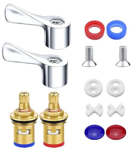 Wasserhahn Ventiloberteil, 2 Stück Ventiloberteil Armaturen Set, Messing Wasserventil Keramik Oberteil Ersatzteile Wasserhahn Kartusche Ventil für Bad Küche Wasserhahn