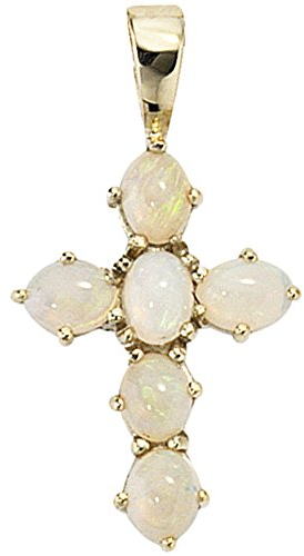 Halsschmuck Anhänger Kreuz 6 Opale & 585 Gold Gelbgold Damen Goldanhänger
