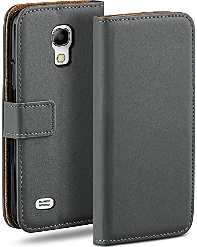 moex Book Case für Samsung Galaxy S4 Mini Handyhülle mit Kartenfach, Hülle klappbar 360 Grad Schutzhülle, Klapphülle Flip Case Cover, PU Leder Handytasche Lederhülle, Dunkelgrau