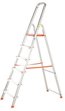 TB Davies 1212-006 Light Duty Step Ladder, 6 Tread, Platform Height 1.3m, Aluminum, 150kg Work Load, EN131