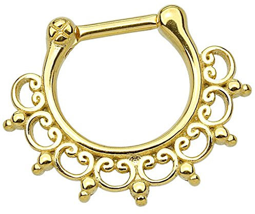 Piersando Piercing Scharnier Clicker Ring Tribal Spikes Spitzen mit Herzen Ornament Vintage Septum für Tragus Helix Ohr Nase Lippe Brust Intim Gold