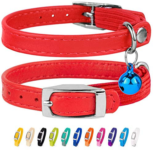 CollarDirect Leder Katzenhalsband mit Sicherheitsverschluss und Glocke 21,5 cm Rot