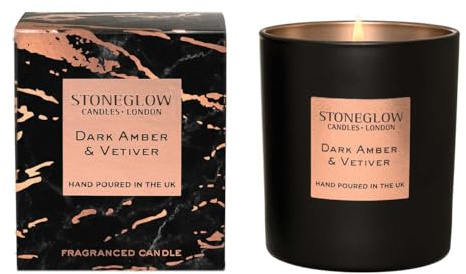 Stoneglow Luna Collection - Dark Amber & Vetiver 220 Grams Scented Candle (Black & Copper)