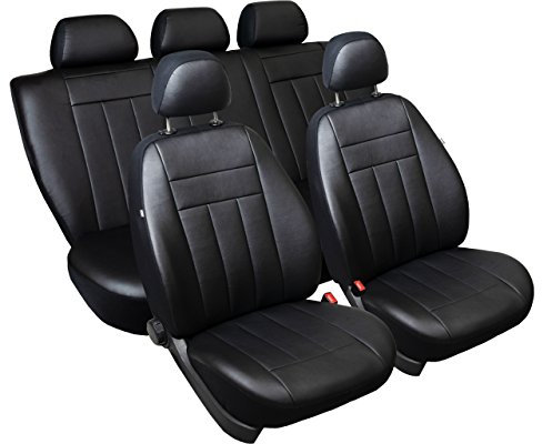 ERJOT Maßgefertigte Kunstleder Sitzbezüge kompatibel mit Toyota Avensis II Schonbezüge Autositzbezüge in Schwarz