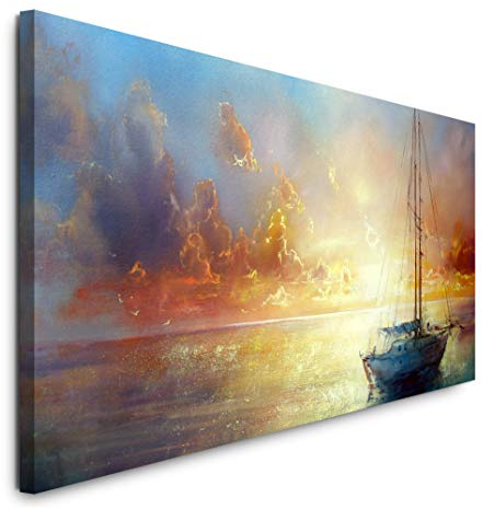 Paul Sinus Art GmbH Malerei mit Segelboot 120x 50cm Panorama Leinwand Bild XXL Format Wandbilder Wohnzimmer Wohnung Deko Kunstdrucke