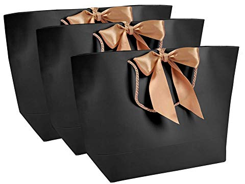Salmue Dekorative Hochwertige Papiertüten mit Henkel, für Geburtstag, Hochzeit und Weihnachten, 10-Stück, Schwarz
