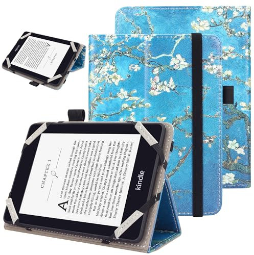VOVIPO Coque de Protection Universel pour Kindle Paperwhite Kobo Liseuse 6 Pouces, étui Folio Compatible avec la liseuse Sony/Kobo/Tolino/Pocketbook/Kindle 6 Pouces-Apricot Flower