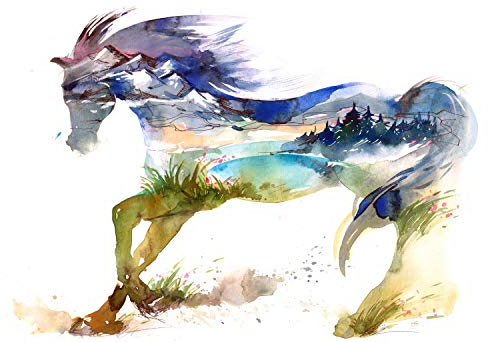 wandmotiv24 Fototapete Pferd Gemälde Landschaft, S 200 x 140cm - 4 Teile, Wanddeko, Wandbild, Wandtapete, Tier Bunt Abstrakt M5913