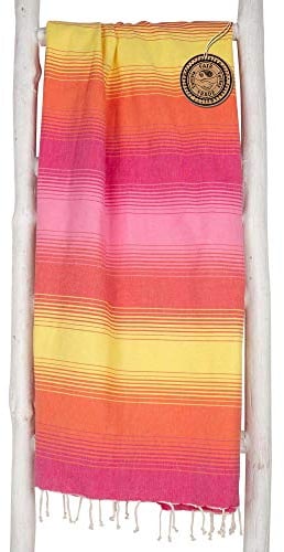 ZusenZomer Fouta XXL Casablanca - Hammam Badetuch Strandtuch Hamamtuch Groß und Leicht - 100% Hochwertige Baumwolle Hamam Handtücher (200x200cm, Rosa und orange)