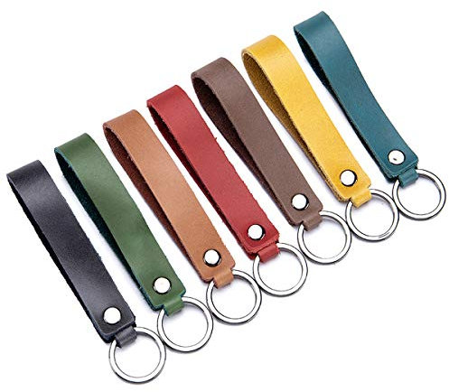 Aileder Lot de 7 porte-clés de voiture en cuir véritable avec sangle en cuir (couleurs assorties)
