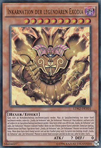 LDK2-DEY01 - Inkarnation der Legendären Exodia - Ultra Rare - Yugioh - Deutsch - 2. Auflage im Set mit Ultra Pro Toploader und Ultra Pro Schutzhülle (Klarsicht)