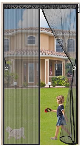 Magnétique Moustiquaire Porte Rideau 130 x 255 cm pliable pour,Store Porte Moustiquaire Kit d'installation Complet pour Enfants et Animaux de Compagnie - Noir