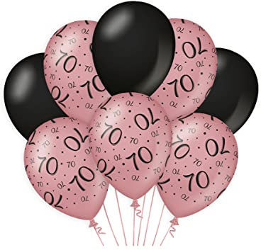 PD-Party 7024410 Festa Palloncini | Party Balloons | Naturale Gomma (Latex) | Celebrazione | Decorazioni - 70, Confezione da 8, Rosa/Nero, 30cm Lunghezza x 30cm Larghezza x 30cm Altezza