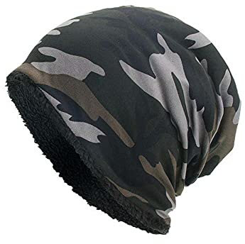 qudang Beanie Mütze Herren Damen Camouflage Warme Wintermütze mit Weichem Innenfutter Gefütterte Strickmütze Flexibler Slouch Hat für den Frühling Herbst Winter
