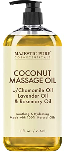 MAJESTIC PURE Coconut Massage Oil - Ultra-glide Formula with Soothing Aroma - Therapeutic Massage, Made with Natural Oils - All Skin Types, Men & Women - 8 fl oz