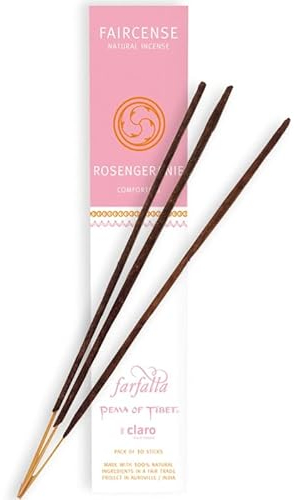 Lot de 10 bâtonnets d'encens Tibet - Ingrédients naturels - Roulés à la main - Farfalla Faircense - Bâtonnets de fumée indien avec tige en bambou (géranium de rose)