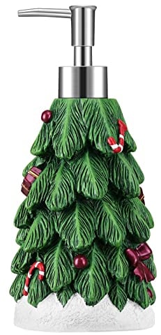 Shinowa Seifenspender, Weihnachtsbaumform Nachfüllbare Pumpflaschen Harz Spülmittelspender, Große Kapazität Flüssige Pumpflaschen für Dekoration Badezimmer Waschtisch Küche Waschbecken, Grün