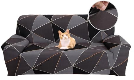 Jaotto Copridivano 2 Posti Elasticizzato, Fodera per Divano Elasticizzato Fantasia Antiscivolo Antimacchia, Copridivano con Braccioli Tessuto Super Morbido Universale(Geometria Marrone,2 Posti)