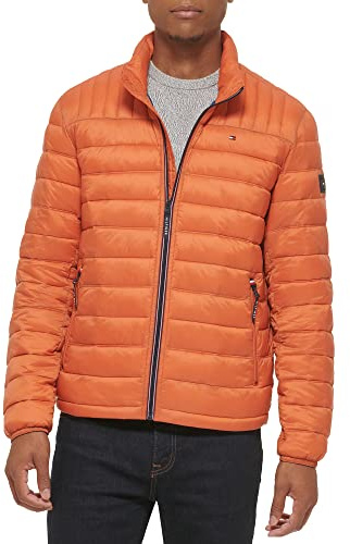 Tommy Hilfiger Men's Ultra Loft Lightweight Packable Puffer Jacket (Standard and Big & Tall), Burnt Orange, XL