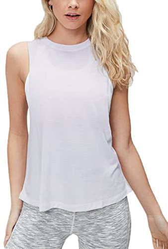 Damen Trainieren Fitness Tanktops Abgeschnitten Ärmellos Fitnessstudio Yoga Betrieb Sportlich Hemden Weiß L