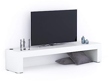 Mobili Fiver, Porta Tv Evolution 180x40, Bianco Frassino, con Caricatore wireless, 180 cmx40 cmx35 cm, Mobile Tv moderno per tv fino a 77'', Made in Italy