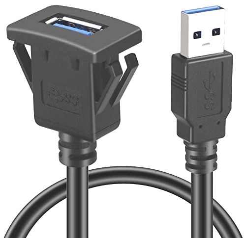 Bolwins L00S USB 3.0 Einbau-Buchse Kabeladapter – 1m Verlängerungskabel für KFZ, Auto, PC, Boot und Motorrad – Ideal für Armaturenbrett