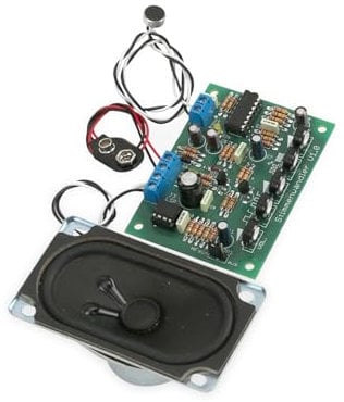 Pollin Bausatz Stimmenwandler V1.0 | Stimmenverzerrer Bausatz mit Einstellpotentiometern und Stechbrücken | Roboterstimme und Hochfrequenzkrächzen | DIY-Kit für fortgeschrittene Bastler ab 12 Jahren