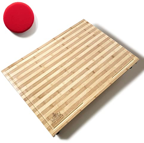 Top Drawer British Extra Large Wooden Stovetop Cover - Bamboo Wood Stove Cutting Board and Chopping Block with Adjustable Legs for Kitchen, RV or Camper - Complete with Cutting Board Sponge Applicator