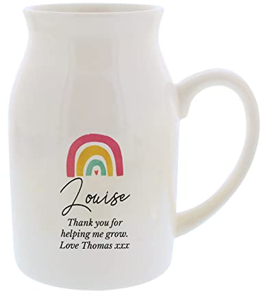 Ceramic Vase. Personalised Rainbow Flower Jug. Botanical Design. Mother's Day, Birthday's, Teacher Gift, Wedding, Anniversary, New Home etc