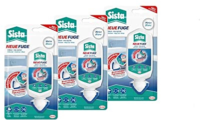 Sista NEUE FUGE, weiße Silikon Dichtmasse, in wenigen Minuten von IHH zu AHH, schimmelresistentes Sanitärsilikon für Küche und Bad, einfache Erneuerung von Fugen in nur einem Schritt, 3x80ml