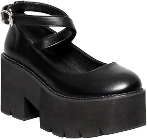 DEMONIA - Agrab Plateau-Ballerina - Schwarze Gothic-Schuhe mit 8cm-Absatz und 5cm-Plateau - Größe 37