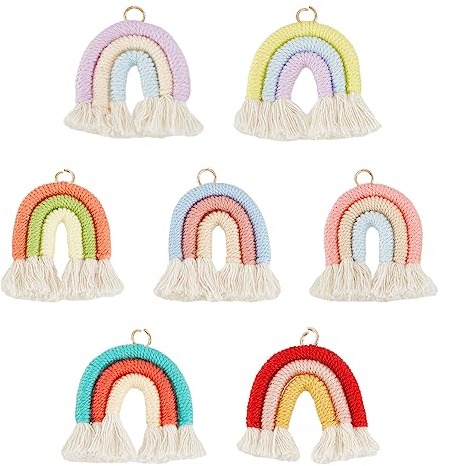 OLYCRAFT 7 Stück Handgefertigt Weben Regenbogen Quasten Makramee Gewebte Regenbogen Quasten Anhänger Baumwolle Handgefertigte Troddeln Quasten Mit Schlaufen Für DIY Schlüsselanhänger Dekorationen