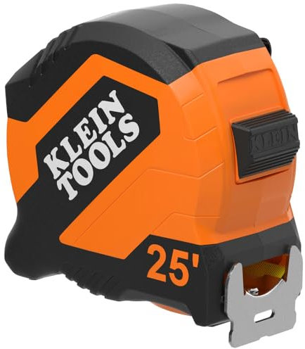 Klein Tools 9525 Tape Measure, 25-Foot Compact Double-Hook Imperial Measuring Tape with Finger Brake, Nylon Blade, Easy to Read Bold Lines