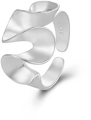 Lllunimon 925 Sterling Silber Falten Welle Ring, Matte Statement Ringe Minimalismus Einstellbare Stapelbar Ring Für Frauen Mädchen
