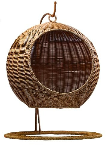 Milageto Cat Swing Bed Hanging Basket Sleeping Nest Kennel Cat Bed House Furniture Cage Pet Egg Chair Hammock for Kitty Lounging Playing Small Cats, Cat Bed with Stand