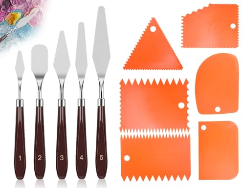 KAPSING Juego de espátula para pintura acrílica y espátula de 11 piezas, espátula para pintura al óleo de 5 piezas y espátula con muescas de 6 piezas, espátula para pasta texturizada