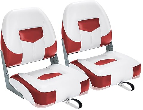 GOPLUS Set med 2 båtsäten, båtstol med fällbart ryggstöd, mycket elastiskt skum, PVC, PP, väderbeständig, hållbar och vattentät, UV-resistent, fiskestol för yachter och båtar, ROT-2 ST