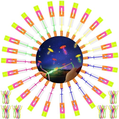 Light up Slingshot Toys, 24 Pcs LED Flying Toy with LED Lights Glow in the Dark Party Favours and Party Bag Fillers for Boys Girls Outdoor Shooters Game Party Favors