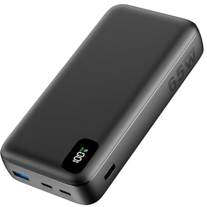 A ADDTOP Batterie Externe 65W, Power Bank 20000mAh Charge Rapide PD3.0 QC4.0 USB C in&Out avec 3 Sorties Compatible avec MacBook Steam Deck Dell iPhone 16 15 14 Pro Max Samsung S23 etc Noir