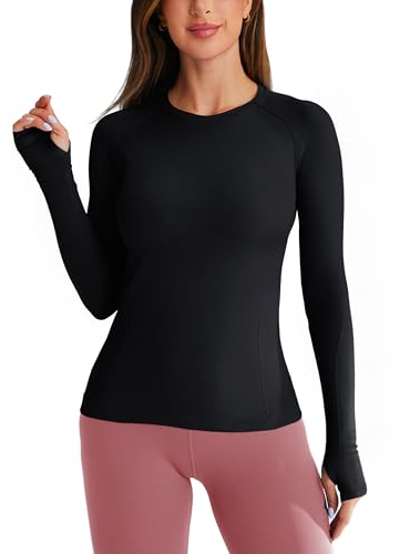 BAYDI Damen Sport Langarm Nahtlos Shirt Sportshirts für Damen Laufshirt Damen Langarm mit Daumenloch für Training Fitness Yoga