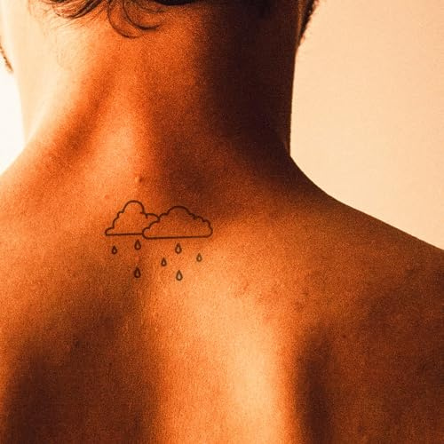 Inkster® Wolken mit Regen Tattoo | Temporäres Tattoo mit EU-Kosmetikzertifizierung | wasserfest + vegan | revolutionäres 2-Wochen-Tattoo | Fake Tattoos und Klebetattoos für Erwachsene