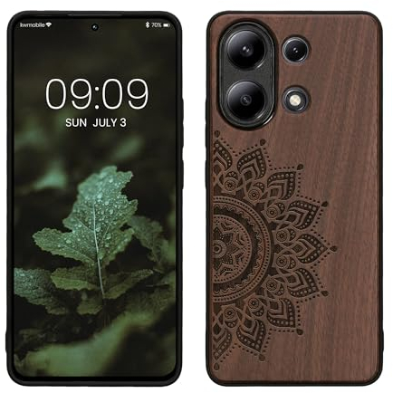 kwmobile Hülle kompatibel mit Xiaomi Redmi Note 13 4G Hülle - Holz Case - Handy Cover - TPU Handyhülle in Dunkelbraun Aufgehende Sonne